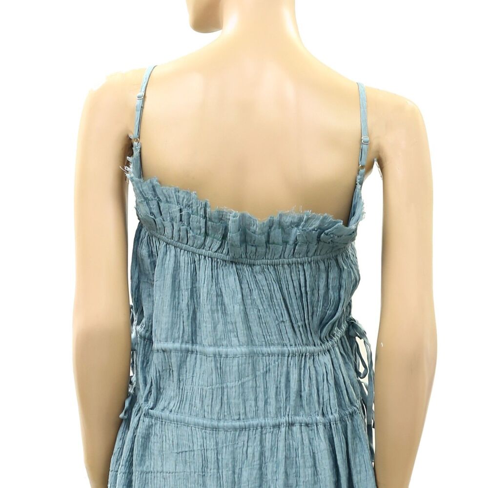 Muse Assembly Textured Midi Dress Ruffle Tiered Sleeveless Solid Blue S 291477 - Picture 5 of 7